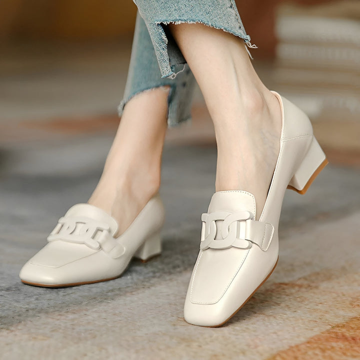 Piper Promenade Block-Heel Mules – Beige