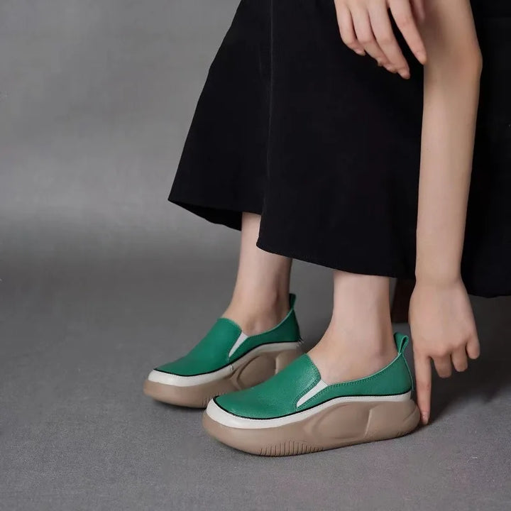 Olive Luster Loafers by Perlamila